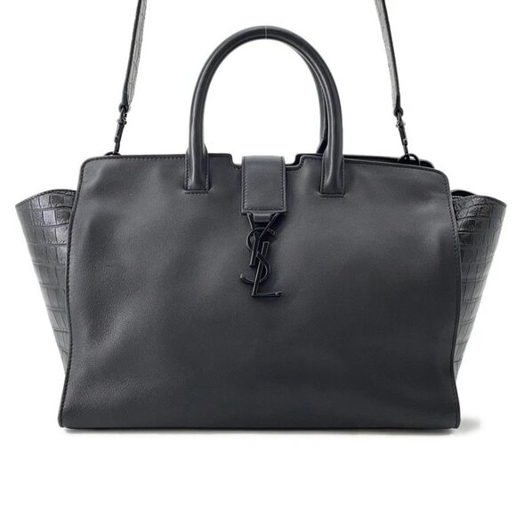 SAINT LAURENT PARIS Downtown Cabas 2-Way Handbag Crocodile Embossed Leather/... - Picture 1 of 14